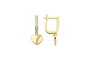 14ct Heart Drop Hoop Gold Earrings