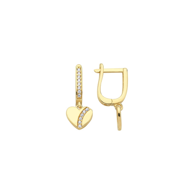 14ct Heart Drop Hoop Gold Earrings