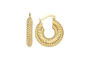 14ct Line Detailed Hoop Gold Earrings