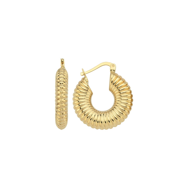 14ct Line Detailed Hoop Gold Earrings