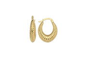 14ct Line Detail Oval Hoop Gold Earrings