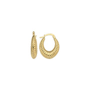 14ct Line Detail Oval Hoop Gold Earrings