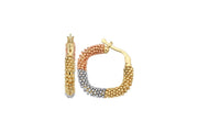 14ct 3 Multicolour Angular Hoop Gold Earrings