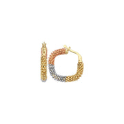 14ct 3 Multicolour Angular Hoop Gold Earrings