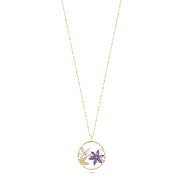 14ct Rose Mor Cicekli Gold Necklace