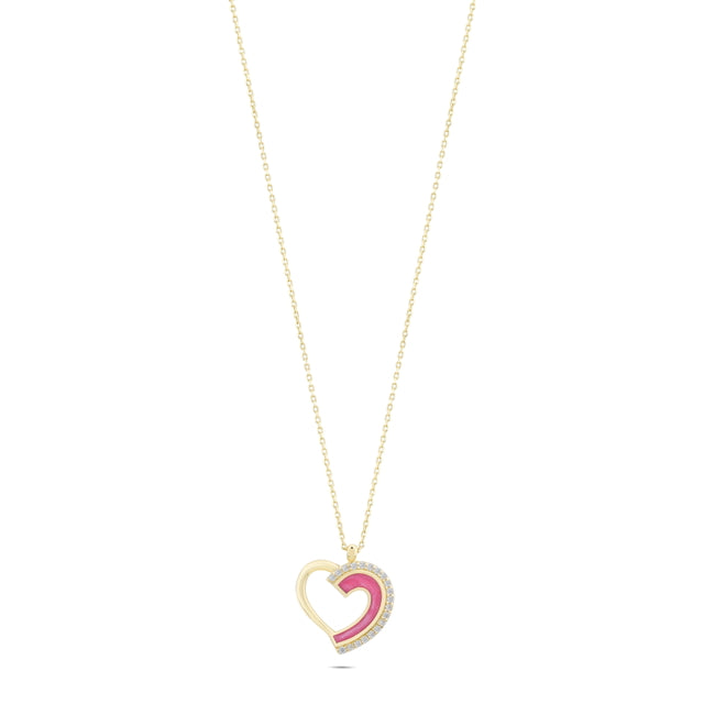 14ct Rose Enamel Heart Gold Necklace