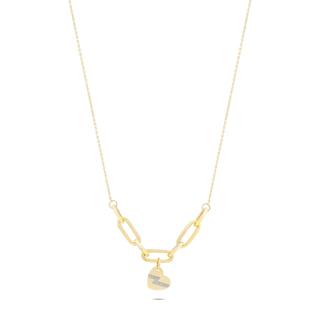 14ct Simsek Detayli Heart Gold Necklace