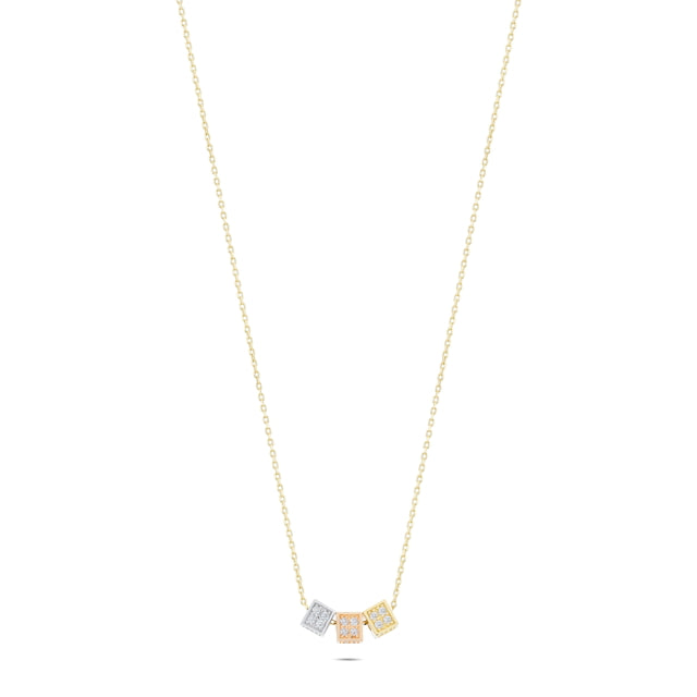 14ct 3 Renk Cube Design Gold Necklace
