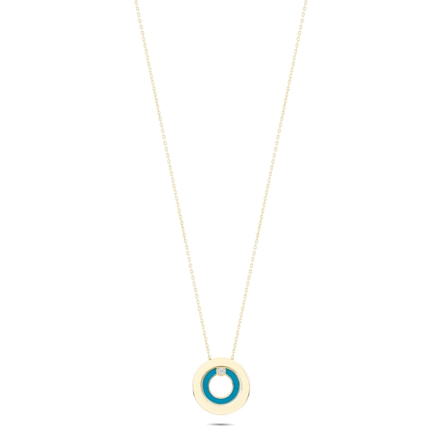14ct Mavi Enamel Yuvarlak Gold Necklace