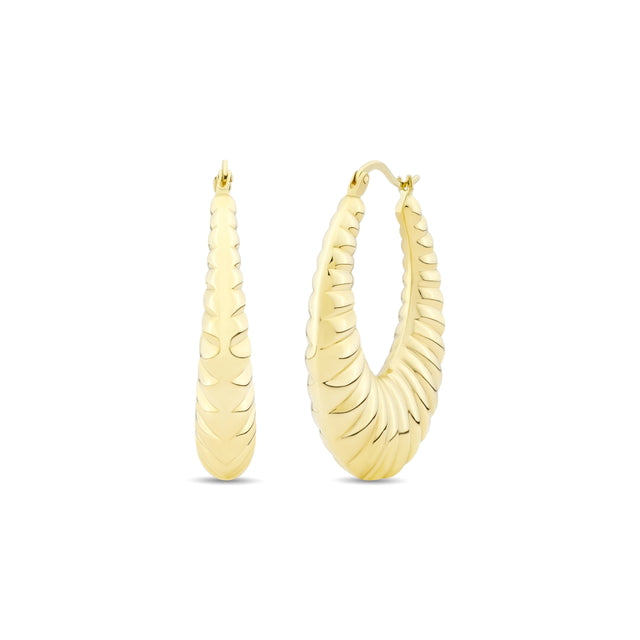 14ct Striped Hoop Gold Earrings