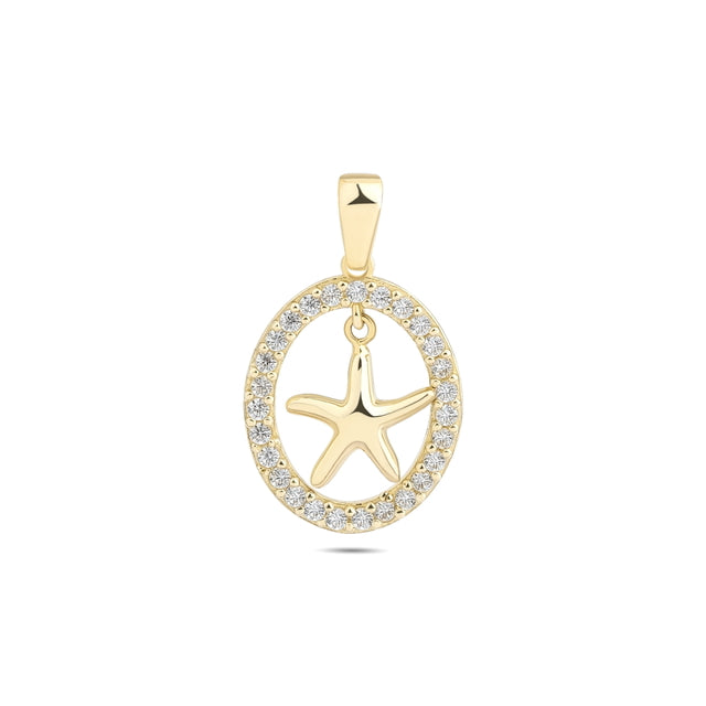14ct Stone Set Cerceveli Deniz Yildizi Gold Pendant (Chain Not Included)