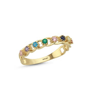 14ct Multicolour Stone Set Belt Design Gold Ring