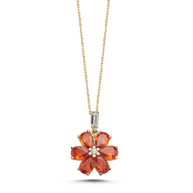 14ct Stone Set Orange Violet Design Gold Necklace