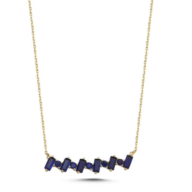 14ct Lacivert Stone Set Ritim Design Gold Necklace