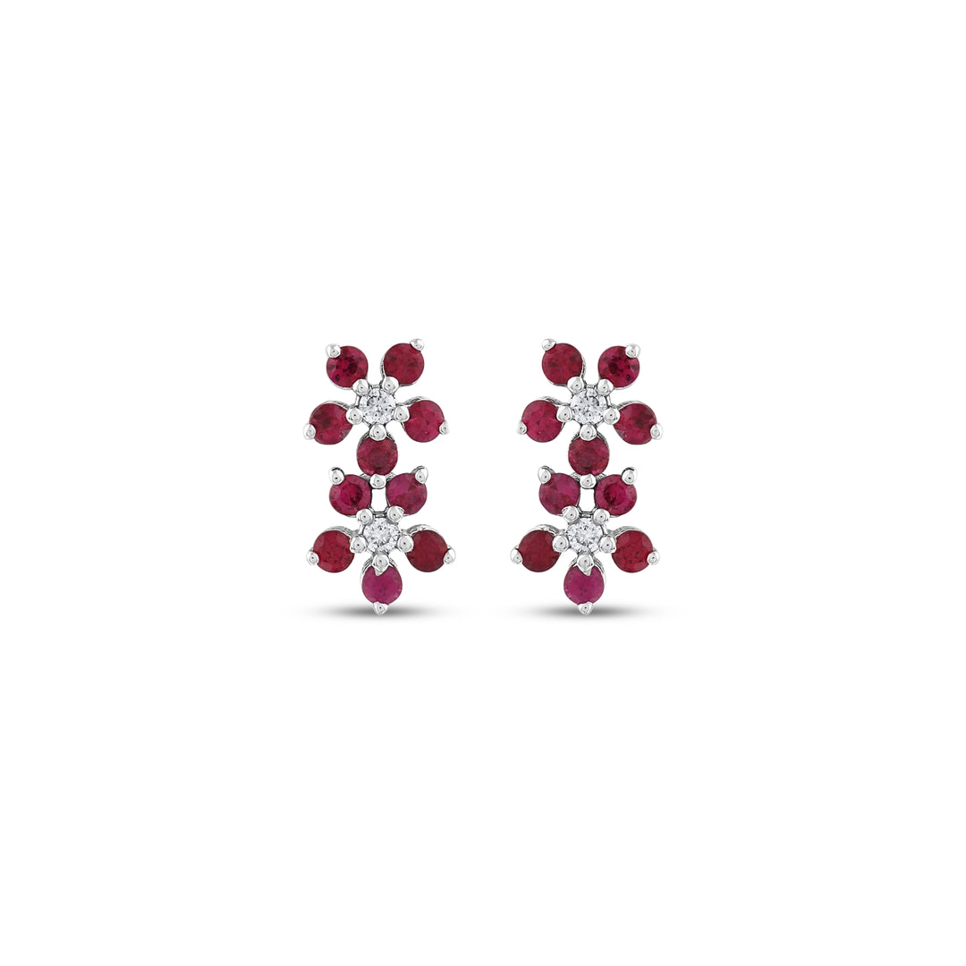 0.57 Karat Ruby Diamond Flower Earrings