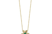 14ct Green Stone Set Flower Design Gold Necklace