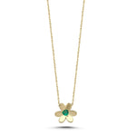 Load image into Gallery viewer, 14ct Green Stone Set Flower Design Gold Necklace