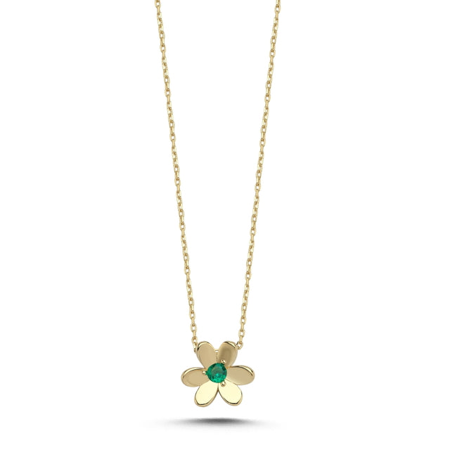 14ct Green Stone Set Flower Design Gold Necklace