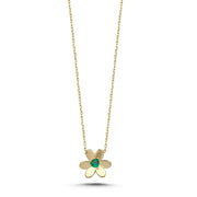 14ct Green Stone Set Flower Design Gold Necklace