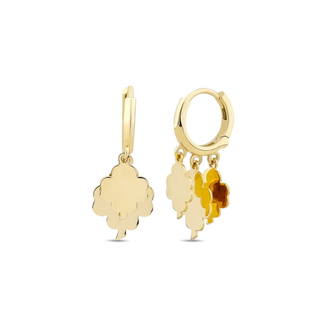 14ct Cicek Drop Hoop Gold Earrings