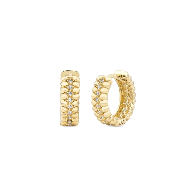 14ct Stone Set Acacia Hoop Gold Earrings