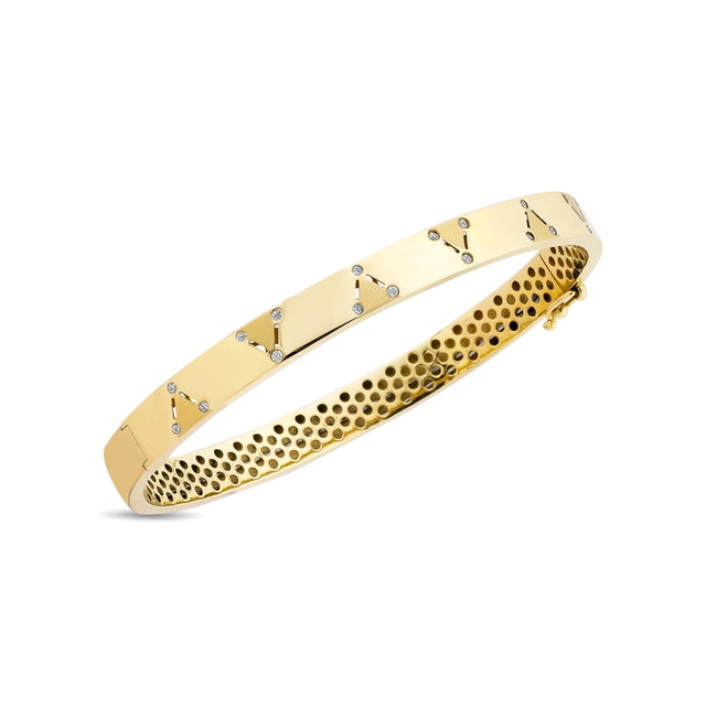 14ct Stone Set Ucgen Design Cuff Gold Bracelet