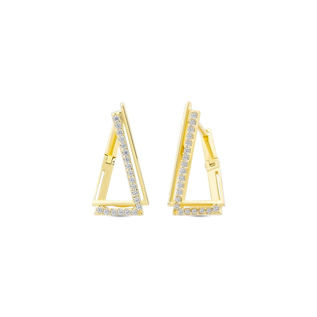 14ct Stone Set Ucgen Design Hoop Gold Earrings