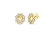 14ct Baguette Stone Set Cicek Design Gold Earrings