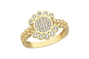 14ct Stone Set Flower Detail Design Gold Ring