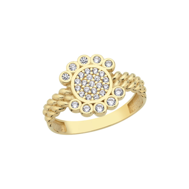 14ct Stone Set Flower Detail Design Gold Ring