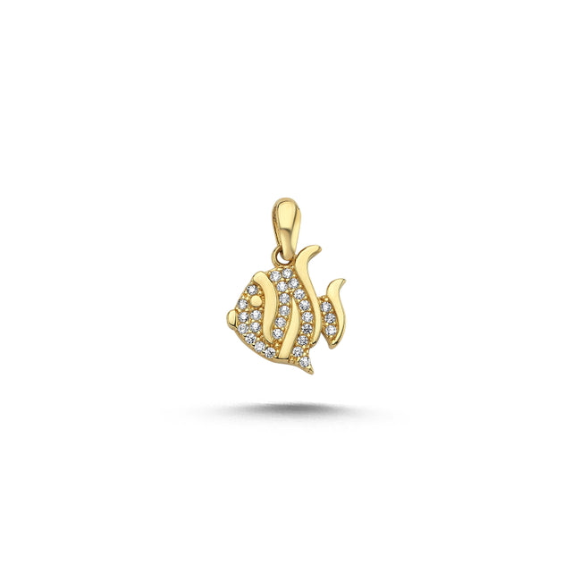 14ct Stone Set Parlak Fish Design Gold Pendant (Chain Not Included)