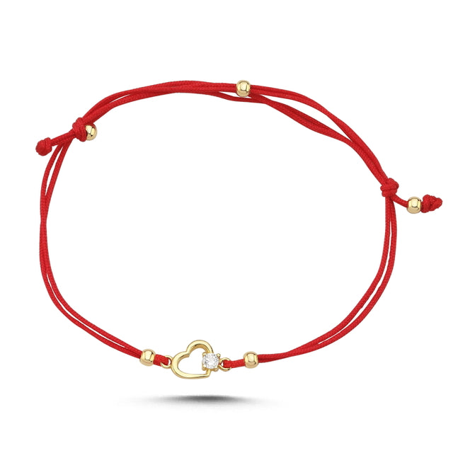 14ct Stone Set Heart Gold Cord Bracelet