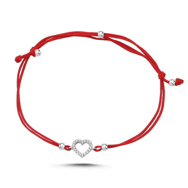 14ct Stone Set White Heart Gold Cord Bracelet