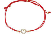 14ct Stone Set Mini Heart Gold Cord Bracelet