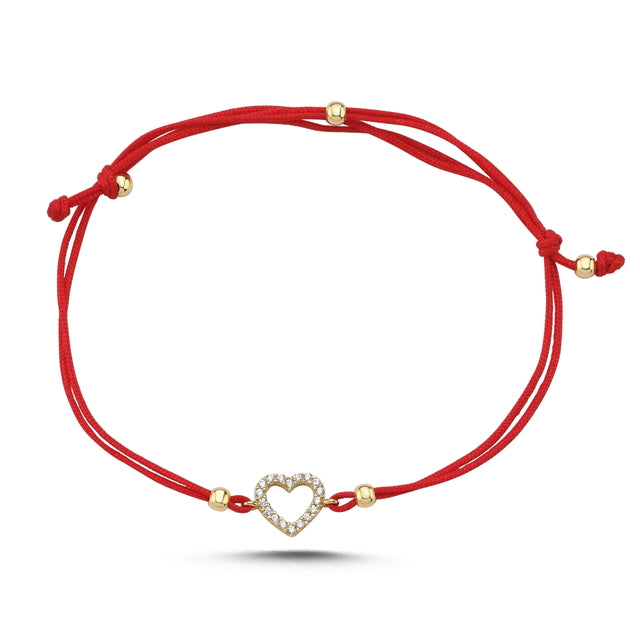 14ct Stone Set Mini Heart Gold Cord Bracelet