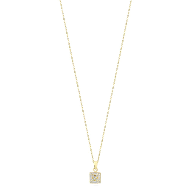14ct Stone Set Square Design Gold Necklace
