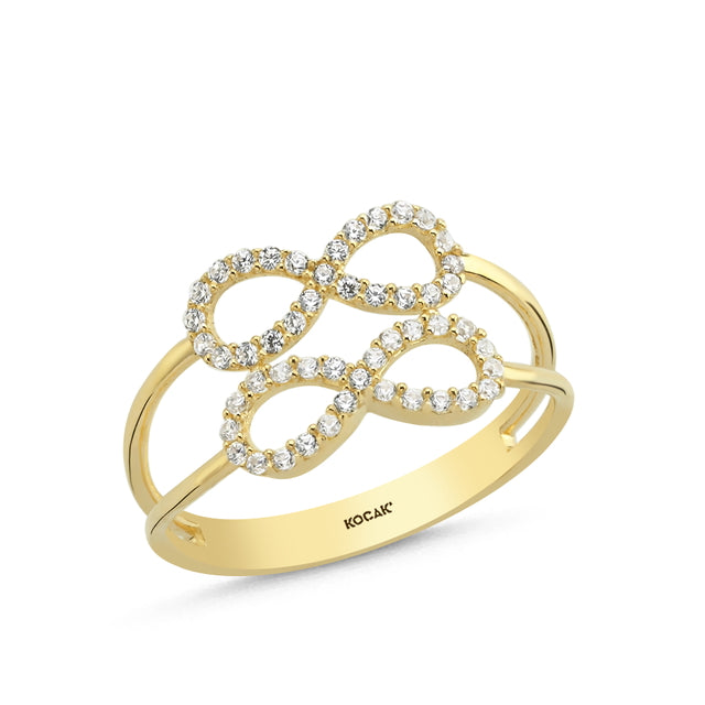 14ct Stone Set Double Infinity Design Gold Ring
