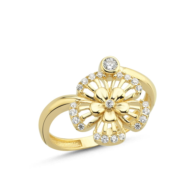 14ct Stone Set Floral Design Gold Ring