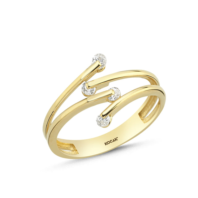 14ct Stone Set Gladiolo Design Gold Ring
