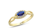 14ct Lacivert Stone Set Markiz Design Gold Ring