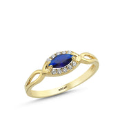 14ct Lacivert Stone Set Markiz Design Gold Ring
