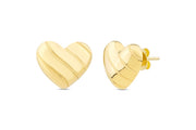 14ct Striped Heart Design Gold Earrings