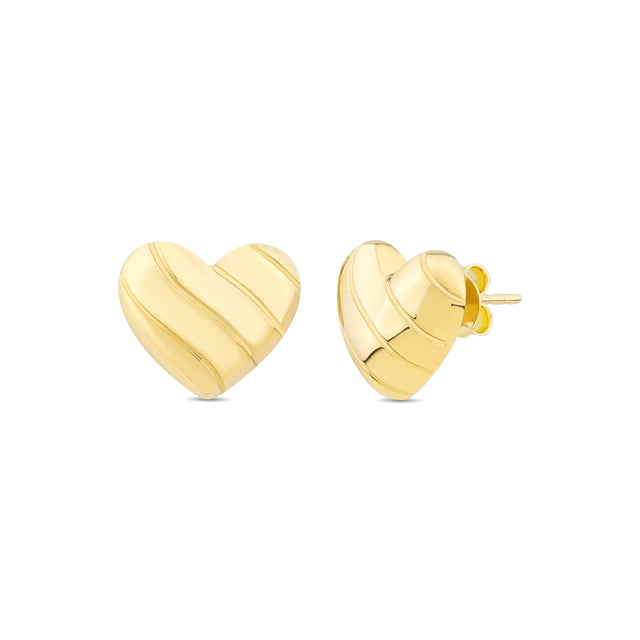 14ct Striped Heart Design Gold Earrings