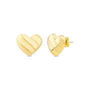14ct Striped Heart Design Gold Earrings