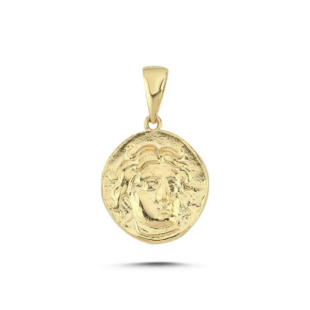 14ct Antik Yunan Medusa Figurlu Gold Pendant (Chain Not Included)