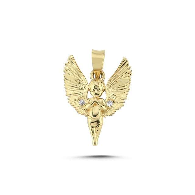 14ct Stone Set Angel Gold Pendant (Chain Not Included)