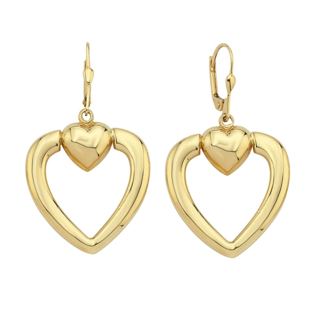 14ct Drop Heart Design Gold Earrings