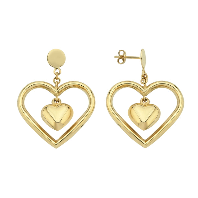 14ct Civili Drop Heart Design Gold Earrings