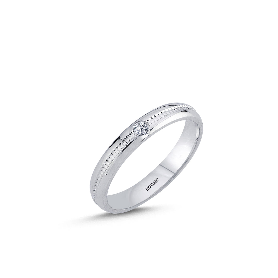 14ct 3mm White Gold Stone Set Wedding Ring