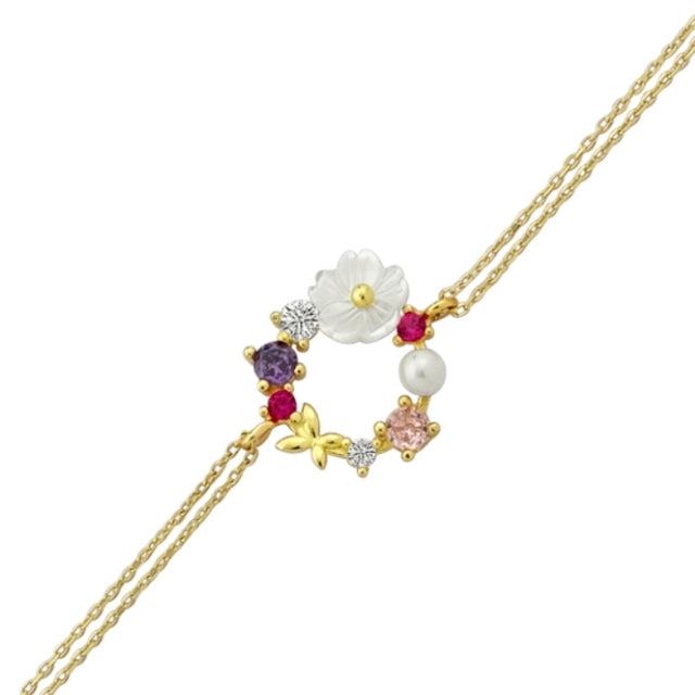 14ct Purple Stone Set Flower Design Gold Bracelet